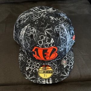 New Era Black and White Cap with Orange Logo
